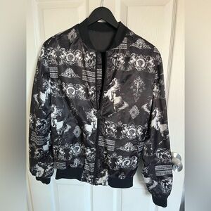Zara Black/White Patterned Silky Bomber Jacket Men's M